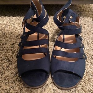 JG Navy sandal heels.